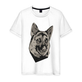 Мужская футболка хлопок с принтом Немецкая овчарка в Тюмени, 100% хлопок | прямой крой, круглый вырез горловины, длина до линии бедер, слегка спущенное плечо. | dog | немец | овчарка | собака | собаки