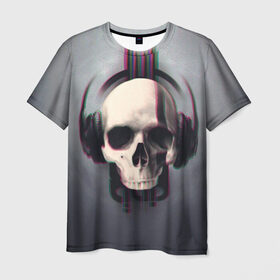 Мужская футболка 3D с принтом Skull Glitch в Тюмени, 100% полиэфир | прямой крой, круглый вырез горловины, длина до линии бедер | dnb | glitch | skull | глитч | глич | драм | клубная | мошпит | музыка | пиратская станция | рейв | слэм | череп | электро
