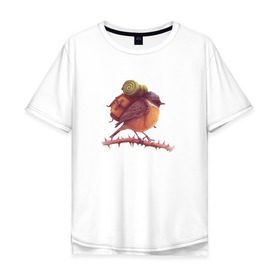 Мужская футболка хлопок Oversize с принтом Воробей Турист в Тюмени, 100% хлопок | свободный крой, круглый ворот, “спинка” длиннее передней части | Тематика изображения на принте: палатка | птенец | птица | птичка | путешествие | рюкзак | туризм