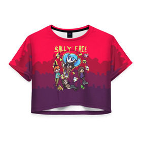 Женская футболка 3D укороченная с принтом Sally Face в Тюмени, 100% полиэстер | круглая горловина, длина футболки до линии талии, рукава с отворотами | blue | diane | face | fisher | gizmo | henry | johnson | killer | larry | sally | генри | гизмо | джонсон | диана | ларри | лицо | салли | фейс | фишер