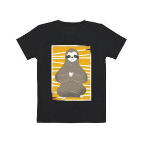 Детская футболка хлопок с принтом Ленивец Йога в Тюмени, 100% хлопок | круглый вырез горловины, полуприлегающий силуэт, длина до линии бедер | Тематика изображения на принте: sloth | yoga | йога | ленивец | фитнес