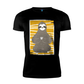 Мужская футболка премиум с принтом Ленивец Йога в Тюмени, 92% хлопок, 8% лайкра | приталенный силуэт, круглый вырез ворота, длина до линии бедра, короткий рукав | Тематика изображения на принте: sloth | yoga | йога | ленивец | фитнес