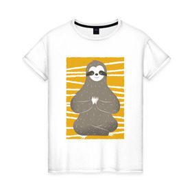 Женская футболка хлопок с принтом Ленивец Йога в Тюмени, 100% хлопок | прямой крой, круглый вырез горловины, длина до линии бедер, слегка спущенное плечо | sloth | yoga | йога | ленивец | фитнес