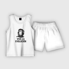 Детская пижама с шортами хлопок с принтом Да Здравствует Эволюция в Тюмени,  |  | che guevara | deputa matre | evolution | дупута матре | куба | обезьяна | революция | свобода | че | че гевара | чегеварра | чигевара | эволюция