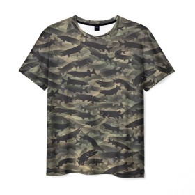 Мужская футболка 3D с принтом Камуфляж с щуками в Тюмени, 100% полиэфир | прямой крой, круглый вырез горловины, длина до линии бедер | камуфляж | милитари | паттерн | рыба | рыбак | рыбалка | рыбина | улов | хаки | щука