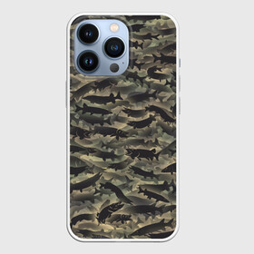 Чехол для iPhone 13 Pro с принтом Камуфляж с щуками в Тюмени,  |  | камуфляж | милитари | паттерн | рыба | рыбак | рыбалка | рыбина | улов | хаки | щука