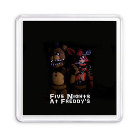 Магнит 55*55 с принтом Five Nights At Freddy`s в Тюмени, Пластик | Размер: 65*65 мм; Размер печати: 55*55 мм | five nights at freddys | foxy | аниматроники | игра | компьютерная игра | робот | фокси | фредди | чика