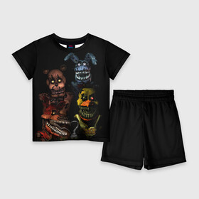 Детский костюм с шортами 3D с принтом Five Nights At Freddy s в Тюмени,  |  | Тематика изображения на принте: five nights at freddys | foxy | аниматроники | игра | компьютерная игра | робот | фокси | фредди | чика