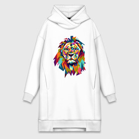 Платье-худи хлопок с принтом Lion в Тюмени,  |  | cat | geometry | leo | lion | polygonal | wild | геометрия | дикий | животное | кот | лев | хищник | яркий