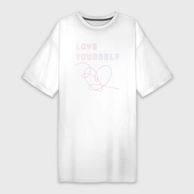 Платье-футболка хлопок с принтом BTS LOVE YOURSELF в Тюмени,  |  | bangtan boys | bt21 | bts | bts army | bts stickers | j hope | jimin | jin | jungkook | k pop | rap monster | rapmon | suga | v | бтс | корея | стикеры bts