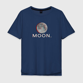 Мужская футболка хлопок Oversize с принтом Moon. в Тюмени, 100% хлопок | свободный крой, круглый ворот, “спинка” длиннее передней части | Тематика изображения на принте: glitch | glitchart | moon | neon | space | trend | глитч | космос | луна | мода | неон