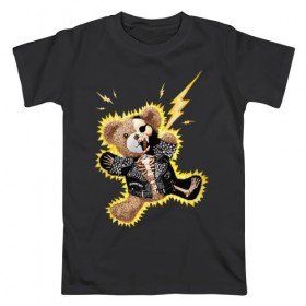 Мужская футболка хлопок с принтом Electric bear в Тюмени, 100% хлопок | прямой крой, круглый вырез горловины, длина до линии бедер, слегка спущенное плечо. | медведь | металл | мишка | молния | плюшевый мишка | рок | рокер | ток | электричество
