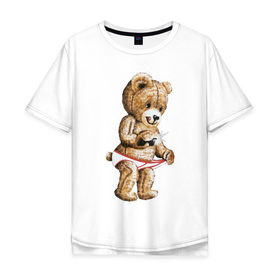 Мужская футболка хлопок Oversize с принтом Nasty bear в Тюмени, 100% хлопок | свободный крой, круглый ворот, “спинка” длиннее передней части | Тематика изображения на принте: медведь | мишка | плюшевый | селфи | тедди