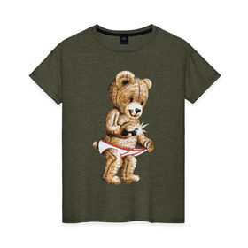 Женская футболка хлопок с принтом Nasty bear в Тюмени, 100% хлопок | прямой крой, круглый вырез горловины, длина до линии бедер, слегка спущенное плечо | медведь | мишка | плюшевый | селфи | тедди