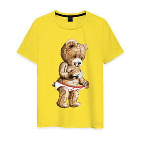 Мужская футболка хлопок с принтом Nasty bear в Тюмени, 100% хлопок | прямой крой, круглый вырез горловины, длина до линии бедер, слегка спущенное плечо. | Тематика изображения на принте: медведь | мишка | плюшевый | селфи | тедди