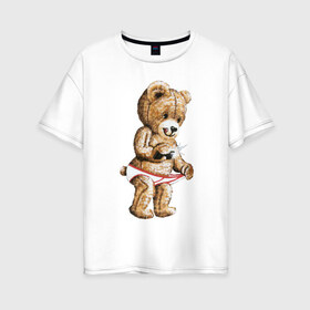 Женская футболка хлопок Oversize с принтом Nasty bear в Тюмени, 100% хлопок | свободный крой, круглый ворот, спущенный рукав, длина до линии бедер
 | медведь | мишка | плюшевый | селфи | тедди