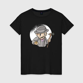 Женская футболка хлопок с принтом Пуаро Агаты Кристи в Тюмени, 100% хлопок | прямой крой, круглый вырез горловины, длина до линии бедер, слегка спущенное плечо | 