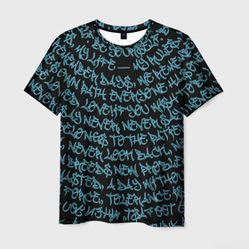 Мужская футболка 3D с принтом Каллиграфити в Тюмени, 100% полиэфир | прямой крой, круглый вырез горловины, длина до линии бедер | арт | буквы | граффити | каллиграфия | лампас | неон | покрас | слова | стритарт | текст | улица