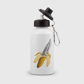 Бутылка спортивная с принтом BANANA в Тюмени, металл | емкость — 500 мл, в комплекте две пластиковые крышки и карабин для крепления | banana | knife | pop art | банан | нож | оружие | поп арт