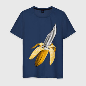 Мужская футболка хлопок с принтом BANANA в Тюмени, 100% хлопок | прямой крой, круглый вырез горловины, длина до линии бедер, слегка спущенное плечо. | Тематика изображения на принте: banana | knife | pop art | банан | нож | оружие | поп арт