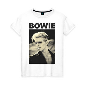 Женская футболка хлопок с принтом Дэвид Боуи в Тюмени, 100% хлопок | прямой крой, круглый вырез горловины, длина до линии бедер, слегка спущенное плечо | bowie | david bowie | david robert jones | ziggy stardust | боуи | дэвид боуи | музыка | рок