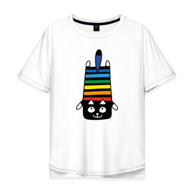 Мужская футболка хлопок Oversize с принтом Rainbow cat в Тюмени, 100% хлопок | свободный крой, круглый ворот, “спинка” длиннее передней части | Тематика изображения на принте: black | cat | cool | creative | dark | design | halloween | hype | kitten | rainbow | vanguard | авангард | дизайн | кот | котенок | кошка | креатив | круто | радуга | темный | хайп | хэллоуин | черный