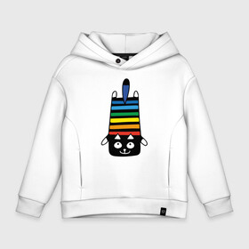 Детское худи Oversize хлопок с принтом Rainbow cat в Тюмени, френч-терри — 70% хлопок, 30% полиэстер. Мягкий теплый начес внутри —100% хлопок | боковые карманы, эластичные манжеты и нижняя кромка, капюшон на магнитной кнопке | black | cat | cool | creative | dark | design | halloween | hype | kitten | rainbow | vanguard | авангард | дизайн | кот | котенок | кошка | креатив | круто | радуга | темный | хайп | хэллоуин | черный