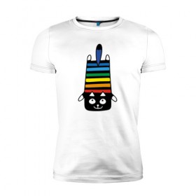 Мужская футболка премиум с принтом Rainbow cat в Тюмени, 92% хлопок, 8% лайкра | приталенный силуэт, круглый вырез ворота, длина до линии бедра, короткий рукав | black | cat | cool | creative | dark | design | halloween | hype | kitten | rainbow | vanguard | авангард | дизайн | кот | котенок | кошка | креатив | круто | радуга | темный | хайп | хэллоуин | черный