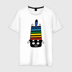 Мужская футболка хлопок с принтом Rainbow cat в Тюмени, 100% хлопок | прямой крой, круглый вырез горловины, длина до линии бедер, слегка спущенное плечо. | Тематика изображения на принте: black | cat | cool | creative | dark | design | halloween | hype | kitten | rainbow | vanguard | авангард | дизайн | кот | котенок | кошка | креатив | круто | радуга | темный | хайп | хэллоуин | черный