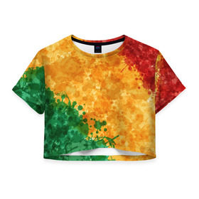 Женская футболка 3D укороченная с принтом Reggae в Тюмени, 100% полиэстер | круглая горловина, длина футболки до линии талии, рукава с отворотами | бразилия | растоман | регги | хиппи