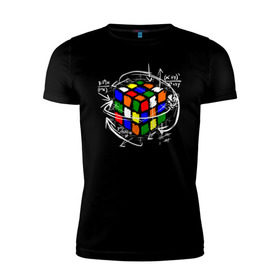 Мужская футболка премиум с принтом Кубик Рубика в Тюмени, 92% хлопок, 8% лайкра | приталенный силуэт, круглый вырез ворота, длина до линии бедра, короткий рукав | mathematica | магия. формулы | математик | математика | наука | технарь