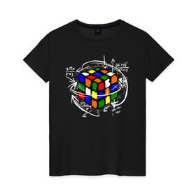 Женская футболка хлопок с принтом Кубик Рубика в Тюмени, 100% хлопок | прямой крой, круглый вырез горловины, длина до линии бедер, слегка спущенное плечо | mathematica | магия. формулы | математик | математика | наука | технарь