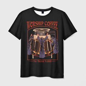 Мужская футболка 3D с принтом Worship Coffee в Тюмени, 100% полиэфир | прямой крой, круглый вырез горловины, длина до линии бедер | 80 е | 80s | 90 е | 90s | oldschool | retro | retrowave | stranger thing | vintage | винтаж | олдскул | ретро | ретровейв | странные дела