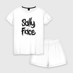 Женская пижама с шортиками хлопок с принтом SALLY FACE в Тюмени, 100% хлопок | футболка прямого кроя, шорты свободные с широкой мягкой резинкой | face | game | horror | sally | sally face | игра | мальчик с протезом | салли | салли фейс | ужасы