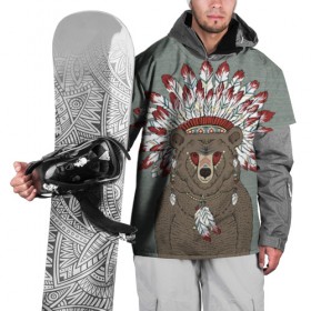 Накидка на куртку 3D с принтом Медведь индеец в Тюмени, 100% полиэстер |  | Тематика изображения на принте: animal | bear | braids | feathers | in | взгляд | голова | графика | дикий | животное | индеец | ирокез | картинка | косы | красивый | крутой | лучший | медведь | мода | модный | молодёжная | орнамент | перья | природа