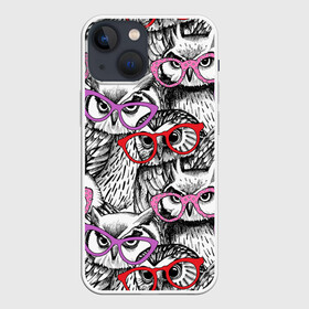 Чехол для iPhone 13 mini с принтом Совы в Тюмени,  |  | birds | li | night | owls | predators | red | белый | взгляд | горошек | графика | картинка | красивый | красный | крутой | лучший | мода | модный | молодёжная | ночные | очки | птицы | рисунок | розовый | сила | сиреневый