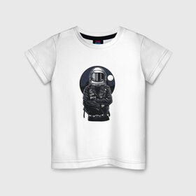 Детская футболка хлопок с принтом Biker Astronaut в Тюмени, 100% хлопок | круглый вырез горловины, полуприлегающий силуэт, длина до линии бедер | астронавт | байкер | вселенная | звезды | космонавт | космос | косуха | крутой | луна | наса | рок | шлем