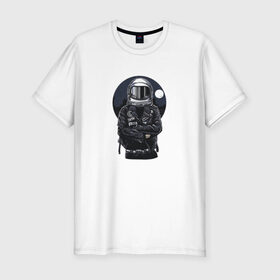 Мужская футболка премиум с принтом Biker Astronaut в Тюмени, 92% хлопок, 8% лайкра | приталенный силуэт, круглый вырез ворота, длина до линии бедра, короткий рукав | астронавт | байкер | вселенная | звезды | космонавт | космос | косуха | крутой | луна | наса | рок | шлем