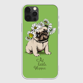 Чехол для iPhone 12 Pro Max с принтом My little hippie в Тюмени, Силикон |  | breed | dog | hippie | kid | little | my | pug | puppy | wreath | венок | графика | зелёный | картинка | красивый | крутой | лучший | маленький | малыш | мода | модный | мой | молодёжная | мопс | порода | рисунок | ромашки | собака