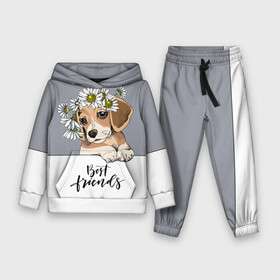 Детский костюм 3D (с толстовкой) с принтом Best friend в Тюмени,  |  | backgroun | best | breed | daisies | dog | flowers | friend | green | kid | puppy | wreath | венок | графика | друг | зелёный | картинка | красивый | крутой | лучший | малыш | мода | модный | молодёжная | порода | рисунок | ромашки | собака