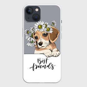Чехол для iPhone 13 с принтом Best friend в Тюмени,  |  | backgroun | best | breed | daisies | dog | flowers | friend | green | kid | puppy | wreath | венок | графика | друг | зелёный | картинка | красивый | крутой | лучший | малыш | мода | модный | молодёжная | порода | рисунок | ромашки | собака