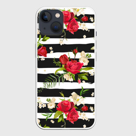 Чехол для iPhone 13 с принтом Розы и орхидеи в Тюмени,  |  | flowers | orchi | roses | белый | букеты | графика | зелёный | искусство | картинка | красивый | красный | крутой | листья | мода | модный | молодёжная | орнамент | орхидеи | полосы | рисунок | розы | рукоделие