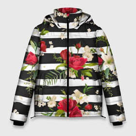 Мужская зимняя куртка 3D с принтом Розы и орхидеи в Тюмени, верх — 100% полиэстер; подкладка — 100% полиэстер; утеплитель — 100% полиэстер | длина ниже бедра, свободный силуэт Оверсайз. Есть воротник-стойка, отстегивающийся капюшон и ветрозащитная планка. 

Боковые карманы с листочкой на кнопках и внутренний карман на молнии. | Тематика изображения на принте: flowers | orchi | roses | белый | букеты | графика | зелёный | искусство | картинка | красивый | красный | крутой | листья | мода | модный | молодёжная | орнамент | орхидеи | полосы | рисунок | розы | рукоделие