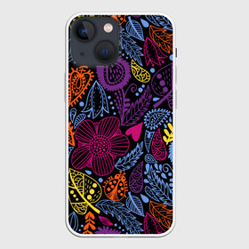 Чехол для iPhone 13 mini с принтом Осенний орнамент в Тюмени,  |  | autumn | графика | жёлтый | искусство | картинка | красивый | красный | крутой | листопад | листья | мода | модный | молодёжная | оранжевый | орнамент | осень | рисунок | рукоделие | синий | стиль