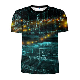 Мужская футболка 3D спортивная с принтом Формулы в пространстве в Тюмени, 100% полиэстер с улучшенными характеристиками | приталенный силуэт, круглая горловина, широкие плечи, сужается к линии бедра | mathematica | алгебра | геометрия | математик | математика | наука | технарь | формула