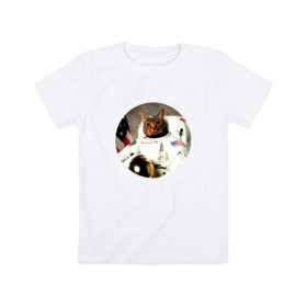 Детская футболка хлопок с принтом Cat Astronaut в Тюмени, 100% хлопок | круглый вырез горловины, полуприлегающий силуэт, длина до линии бедер | 