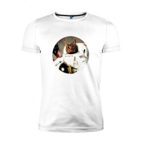 Мужская футболка премиум с принтом Cat Astronaut в Тюмени, 92% хлопок, 8% лайкра | приталенный силуэт, круглый вырез ворота, длина до линии бедра, короткий рукав | Тематика изображения на принте: 