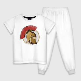 Детская пижама хлопок с принтом Спартанец в Тюмени, 100% хлопок |  брюки и футболка прямого кроя, без карманов, на брюках мягкая резинка на поясе и по низу штанин
 | спарта | спартанец | спартанский шлем | спартанцы | шлем
