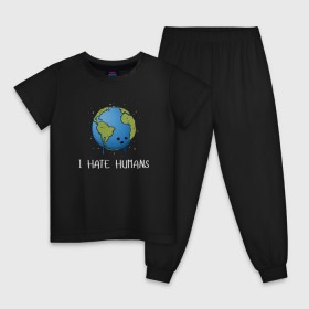 Детская пижама хлопок с принтом I Hate Humans в Тюмени, 100% хлопок |  брюки и футболка прямого кроя, без карманов, на брюках мягкая резинка на поясе и по низу штанин
 | глобальное потепление | звезды | земля | катаклизм | космос | надпись | ненавижу людей | планета | природа | человечество | экология | юмор