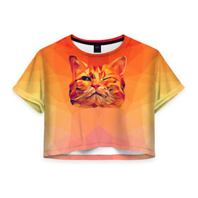 Женская футболка 3D укороченная с принтом Подмигивающий кот (Low Poly) в Тюмени, 100% полиэстер | круглая горловина, длина футболки до линии талии, рукава с отворотами | Тематика изображения на принте: cat | fox | kitty | low | lowpoly | poly | веселая | геометрия | грозовой кошак | желтая | кот | котейка | котофей | кошак | лиса | любителям кошек | низкополигональный | позитив | прикольная | рисунок | рыжая | узор
